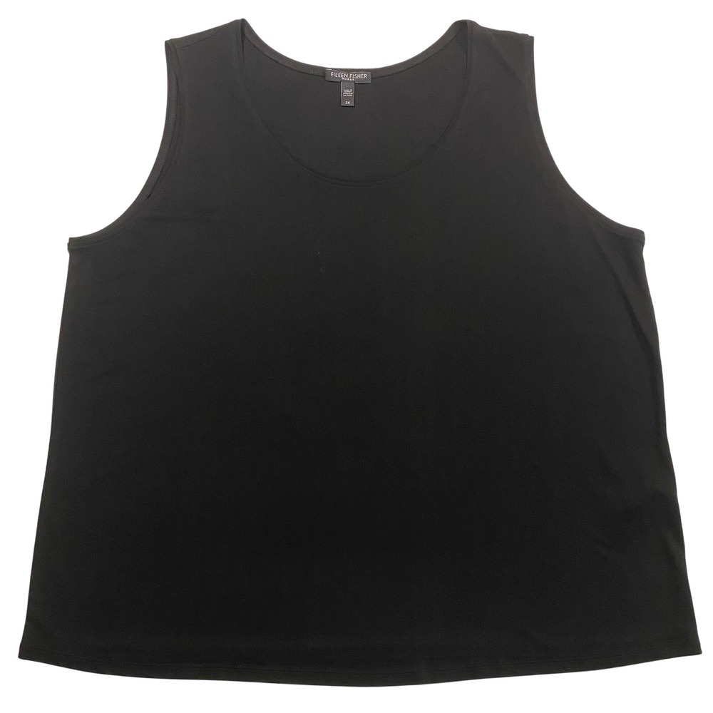 EILEEN FISHER 100% Silk Tank Top 2X Black Scoop Minimal Luxury Lagenlook Capsule